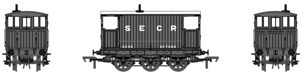 Rapido Trains OO 931002 SECR 2036 6-wheel Goods Train Brake Van SECR Grey