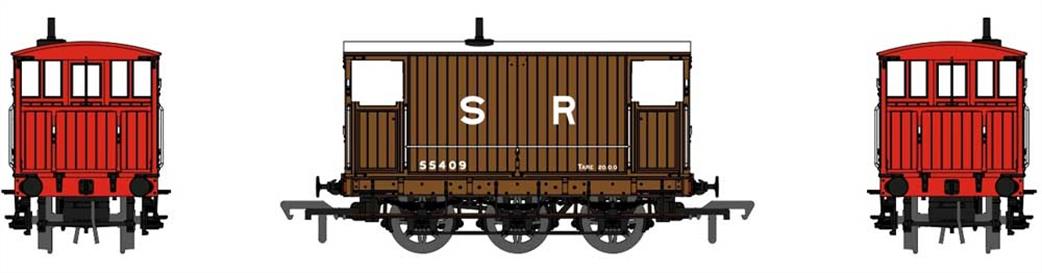 Rapido Trains OO 931004 SR 55389 ex-SECR 6-wheel Goods Train Brake Van SR Brown with Red Ends Large Lettering