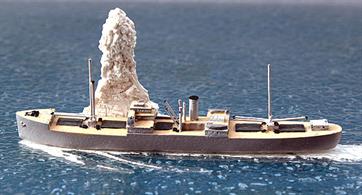 Baron Ailsa is a 1/1250 scale waterline resin model of a merchantman as she was when sunk by a mine in 1943 by Coastlines Models CL-M03. This model is fully assembled and painted in grey  with wood-effect decks. see photograph