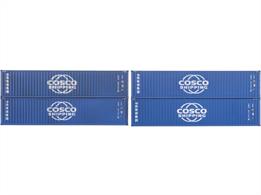 Pack of 2 40 foot length ISO shipping containers finished as Cosco Shipping containers.Please Note - Image shows both sides of both containers. Pack contains 2 container models only.