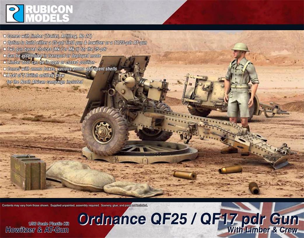 Rubicon Models 1/56 28mm 280115 British Army QF25 or QF17 25 or 17 Pounder Gun or Howitzer Plastic Kit