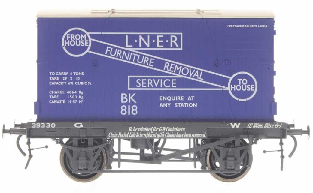 Dapol O Gauge 7F-037-011 GWR Conflat Wagon 39330 with BK Container LNER Blue Furniture Removal Service