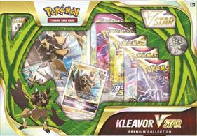 Box contains:1 * Etched promo Kleavor V1 * Etched promo Kleavor VSTAR1 * Etched oversize Kleavor VSTAR1 * Kleavor pin badge1 * Acrylic VSTAR marker5 * Pokemon boosters