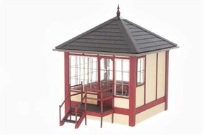 New mixed media kit building a model of a Midland Railway ground level signal box as often used at level crossings where a ground frame was provided to interlock gates and signals. The box could also be mounted on a platform or masonry base.This kit features pre-printed laser cut walls with moulded plastic and 3D printed detail parts including door and windows frame and glazing. Based on the crossing ground frame box at Oddingley Crossing in Worcestershire, now in use at Shottle on the Ecclesbourne Valley Railway.Standard MR design signal box upper section, built 1906. Footprint size 97mm x 124mm