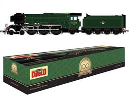 This Hornby Dublo diecast Flying Scotsman 100 years model features the locomotive as it appears in preservation today and during the celebrations of its 100th birthday in 2023 finished in British Railways lined green livery with German-style smoke deflectors. The locomotive is finished in a beautiful semi-gloss paint which couples with the diecast boiler to create a finish close to that that could have been seen on the full size locomotive. The model is powered by a strong 5 pole motor and features cab detailing including crew figuresDCC ready with socket for 8 pin decoder.