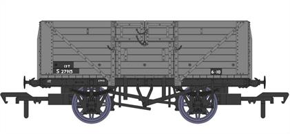 Detailed model of the Southern Railway standard design 8 plank open wagons with their distinctive hinged top doors produced by Rapido Trains. These open wagons were the most numerous type built by the Southern Railway, with over 8,000 constructed between 1926 and 1937. The majority of these passed to  British Railways ownership at nationalisation.This model diagram D1379 wagon S27915 features the 9ft wheelbase chassis, Morton brake levers and split-spoke wheels. Finished in British Railways goods grey livery.