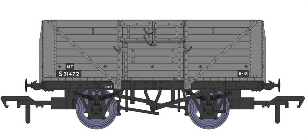 Rapido Trains OO 940024 BR S31472 ex-SR Dia.1379 8 Plank Open Wagon BR Goods Grey