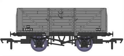 Detailed model of the Southern Railway standard design 8 plank open wagons with their distinctive hinged top doors produced by Rapido Trains. These open wagons were the most numerous type built by the Southern Railway, with over 8,000 constructed between 1926 and 1937. The majority of these passed to  British Railways ownership at nationalisation.This model diagram D1379 wagon S314472 features the 9ft wheelbase chassis, Morton brake levers and disc wheels. Finished in British Railways goods grey livery.