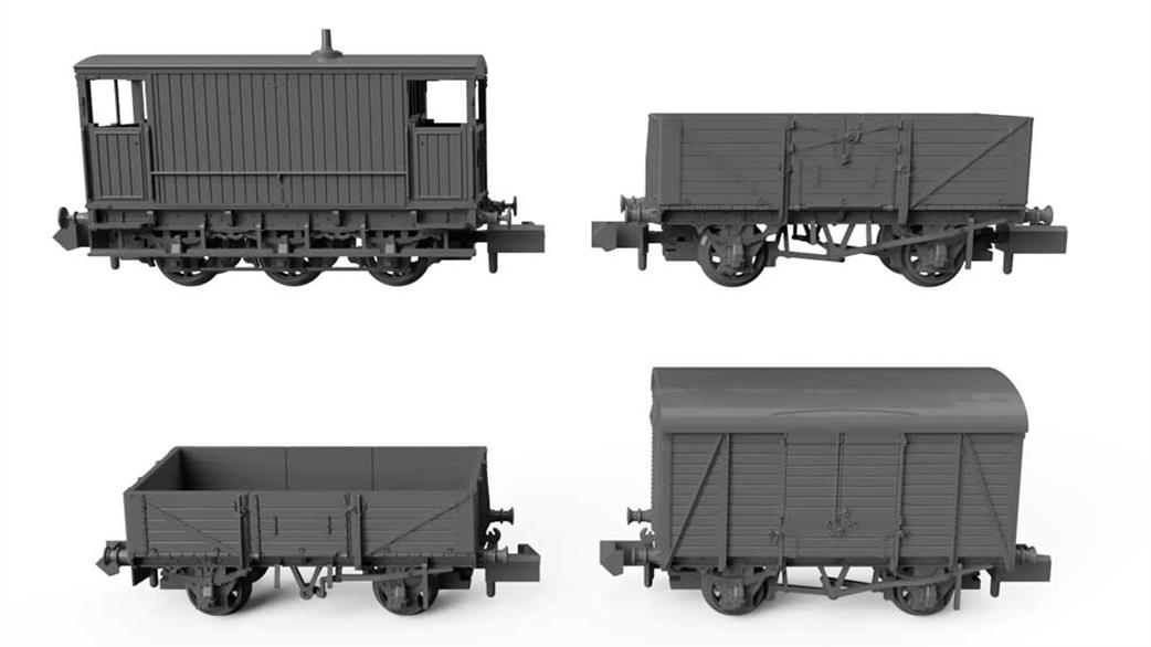 Rapido Trains N 942001 SECR Freight Train Pack Box Van 5 & 7 Plank Opens and Brake Van SECR Livery