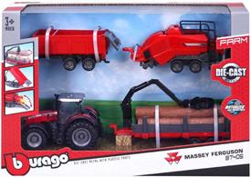 Burago 10cm Massey Ferguson Farm Tractor with 3 Trailers
