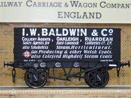 Antics Commissioned Model - I.W. Baldwin &amp; Co, Colliery Agents, Ruardean wagon 15Based in Oakleigh, Ruardean I W Baldwin &amp; Co were colliery agents, offering a range of coals, including from East Cannock Collieries in Staffordshire, Welsh anthracite coals and locally won coal from the Coleford Highdelf seam in the Forest of Dean.Wagon number 15 was recorded by the Gloucester RC&amp;W Co photographer in October 1906 with an elaborately lettered livery describing the companys' coal offering in italic script. As Ruardean had no railway connection the wagon were returned to Lydney junction, a convenient yard from which the wagon could be dispatched for it's next load.
