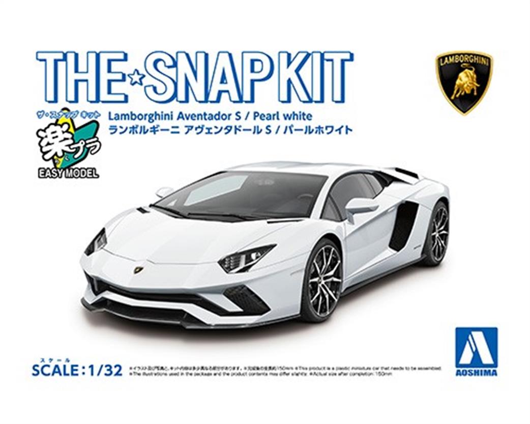 Aoshima 1/32 06345 Lamborghini Aventador S Pearl White Snap Together Plastic Kit