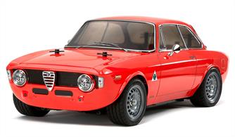 This R/C model assembly kit recreates the classic Alfa Romeo Giulia Sprint GTA in racing form. The body sits atop Tamiya’s proven gearbox-driven 2WD, rear-drive M-06 chassis, which is at home on asphalt surfaces. The M0-6 chassis platform utilizes a rear motor and rear wheel drive set-up. The layout also features a longitudinally-mounted battery with the R/C radio gear positioned on either side of the chassis. The 4-wheel double wishbone suspension is paired with rear 60D Super Grip Radial tires for improved rear traction and drivability.