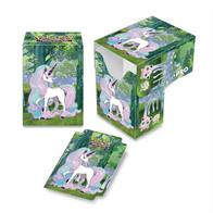 Top loading Deck Box with full flap cover. Holds 82 cards in Deck Protectors sleeves. Acid free, durable polypropylene material. Features an Enchanted Glade design!