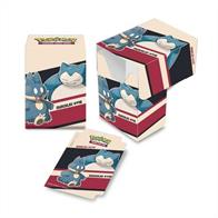 Top loading Deck Box with full flap cover. Holds 82 cards in Deck Protectors sleeves. Acid free, durable polypropylene material. Features an Snorlax &amp; Munchlax design!