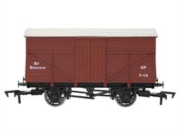 A well made model of the BR fruit van (mex) finished in bauxite livery.These vans followed the GWR practice of using cattle wagons for express vegetable trains, equipping specially converted wagons with full-height side doors and planking over the open portion of the sides.
