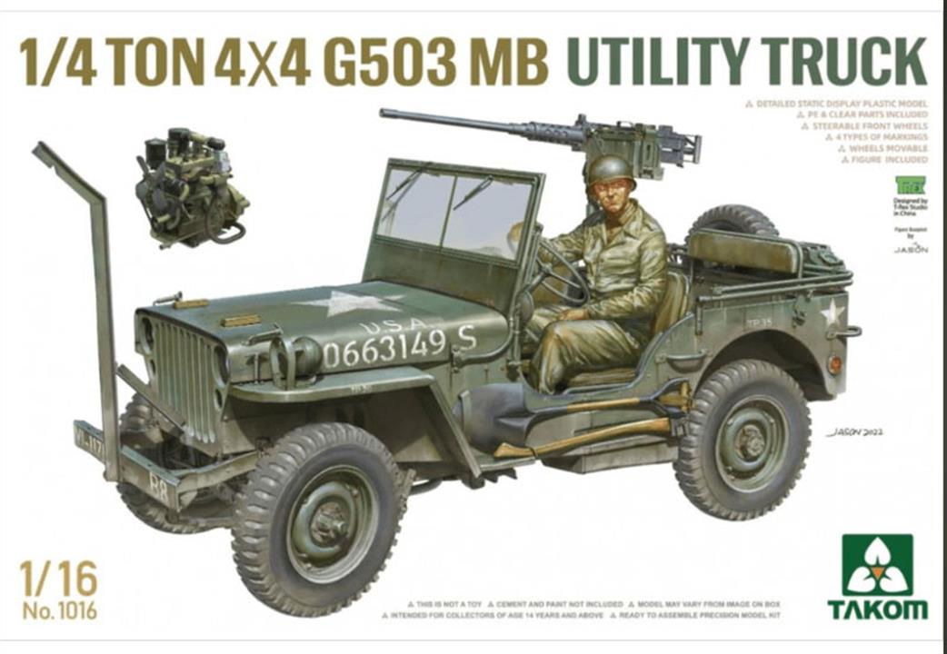 Takom 1/16 01016 US 1/4 Ton 4x4 G503 Mb Utility Truck Plastic Kit