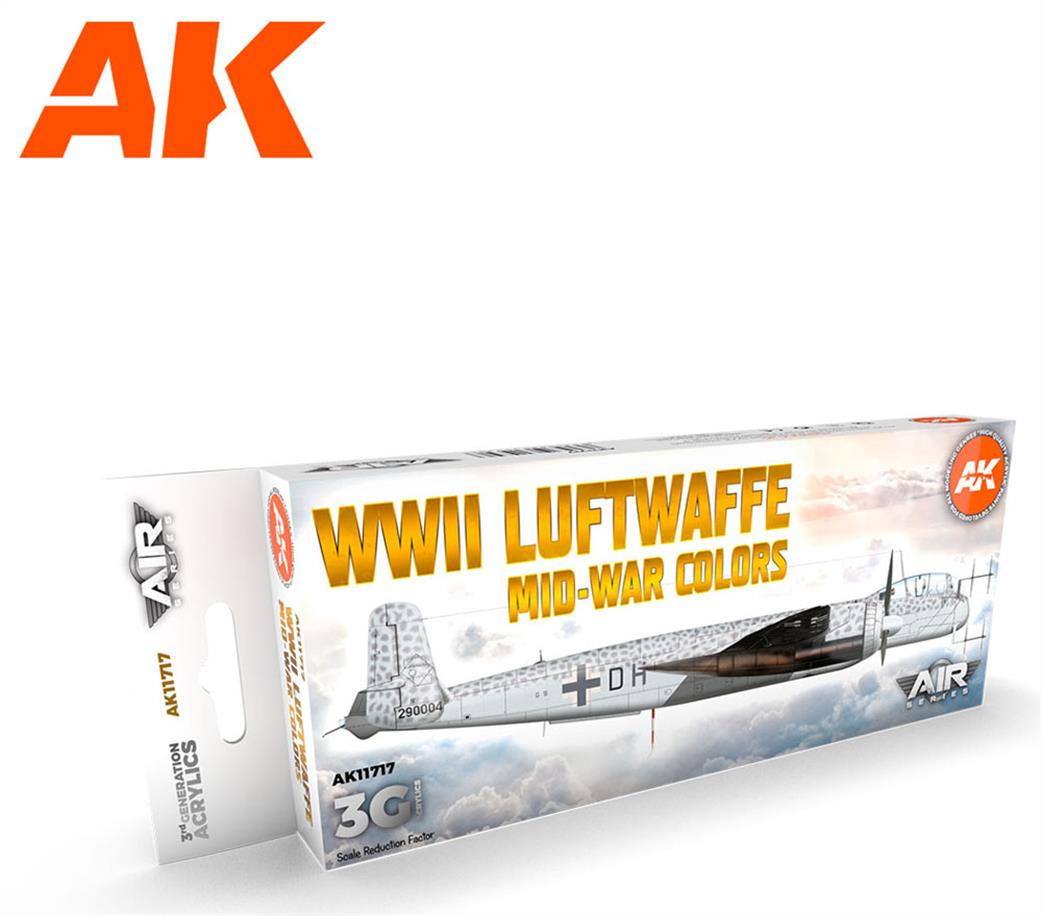 AK Interactive  AK11717 WW2 Mid War Luftwaffe Paint Set 3G 8 17ml Acrylic Dropper Bottles Bottles