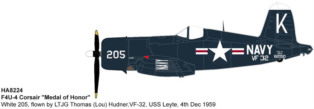 Hobby Master HA8224 F4U-4 Corsair Medal of Honor White 205 flown by LTJG Thomas (Lou) Hudner VF-32 USS Leyte 4th Dec 1950
