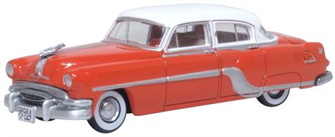 Oxford Diecast 87PC54004 1/87th Coral Red/Winter White Pontiac Chieftain 4 Door 1954