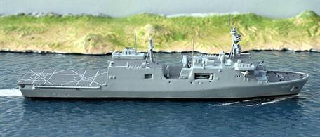 USS Fort Lauderdale of the San Antonio class is a 1/1250 scale waterline metal model of the new dock landing ship for the US Navy.