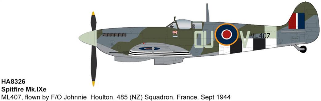 Hobby Master HA8326 Spitfire Mk.IXe ML407, flown by F/O Johnnie  Houlton,  485 (NZ) Squadron, France, Sept 1944 1/48