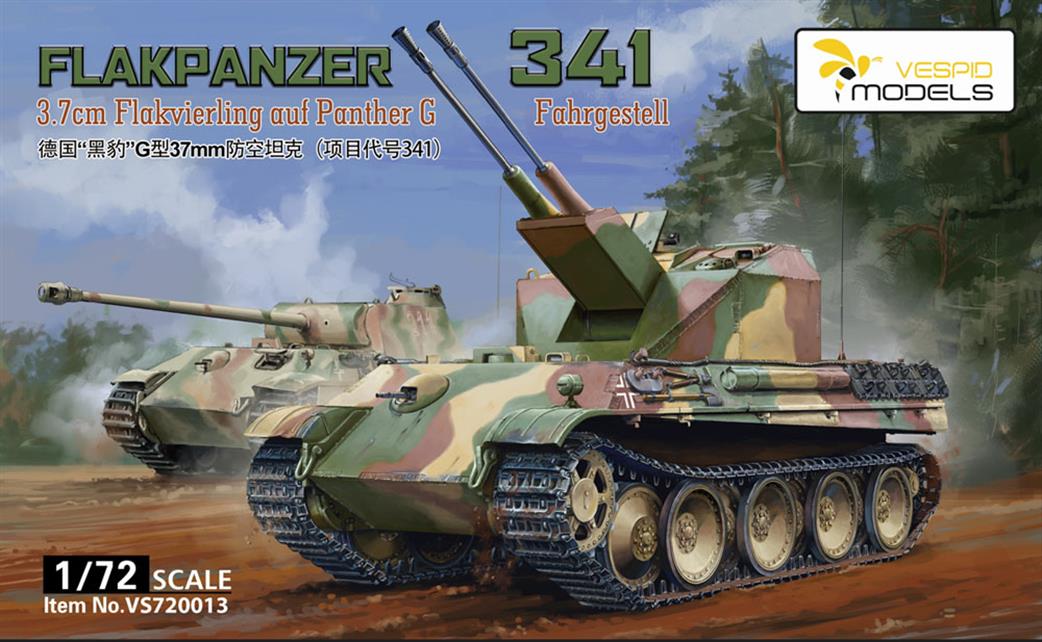 Vespid Models 1/72 VS720013 FlakPanzer 3.7MM Flakvierling AUF Panther G 341 Fahrgestell Tank Model