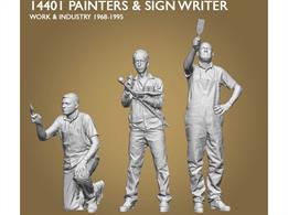 Pack of figures containing 2 painters and one signwriter using rest to add detailed lining and lettering.
