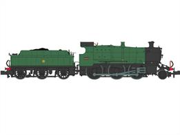 Dapol have announced the addition of the GWR 43xx mogul to their range of N gauge model locomotives.Designed by G J Churchward as part of his range of standard locomotive types theses models were modern and powerful locomotives when introduced in 1911. 342 were built by 1932, forming the backbone of the GWR mixed traffic motive power fleet for many years, members of the class lasting until the end of steam on the Western region.Model of 6385 finished in GWR green livery with 1930s shirtbutton monogramDCC Ready with sockets for NEXT-18 decoder. Production planned for Q1 2024