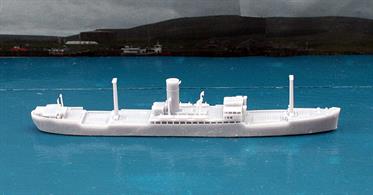 Ehrenfels is a kit to make a 1/1200 scale waterline model of a fast German freighter of the Hansa Line from 1936 by John's Model Shipyard, MV303. The lit is a 3D resin print but needs paint, glue and plastic or metal rod to complete.