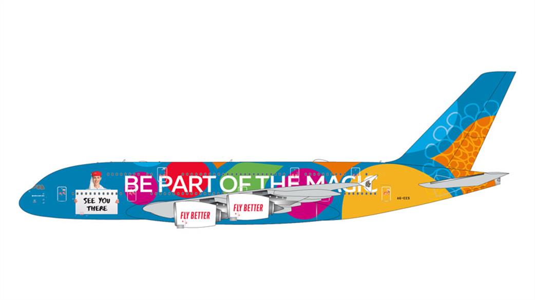 Gemini Jets 1/400  GJUAE2345 Emirates A380 A6-EES Destination Dubai Be Part Of The Magic Diecast Aircraft Model
