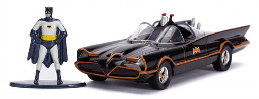 From The Classic 1966 TV Series Batman comes this truly iconic take on Batman's trusted ride, the Batmobile! Featuring a die-cast body and rubber tyres, this 1:32 scale Batmobile is a must for any Bat-fan! Also includes a die cast Batman figure!Supplied in a Batman themed window box.