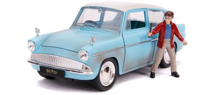 This timeless Blue Ford Anglia takes its styling cues directly from the very popular Harry Potter series. Includes a 100% die-cast metal Harry Potter figure. This beautifully sculpted collectible is sure to stand out in any collection.Detailed interiorOpening doorsOpening trunk and hoodMetal Harry Potter Figure includedHarry Potter themed packaging