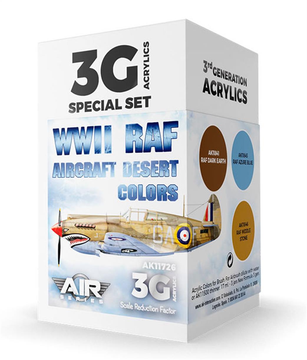 AK Interactive  AK11726 RAF WW2 Desert Fighter Acrylic Paint Set 3 x 17ml Dropper Bottles 3G