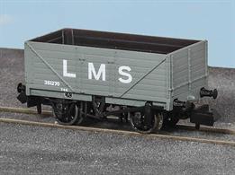 A new model of the standard RCH 1923 7 plank open coal wagons produced by Peco featuring the correct 9-feet wheelbase wood underframe and a detailed body moulding including interior planking detail.Wagon finished in LMS grey livery