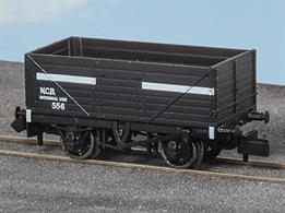 A new model of the standard RCH 1923 7 plank open coal wagons produced by Peco featuring the correct 9-feet wheelbase wood underframe and a detailed body moulding including interior planking detail.Wagon finished as a NCB wagon in black with white bars.