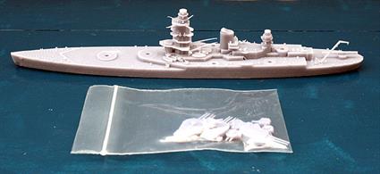 Dunkerque was the first of a pair ofsmall fast battleships built by the French to counter the threat of the German pocket battleships. John's Model Shipyard has made a 3D printed kit to make into a 1/1200 scale model of Dunkerque. The kit is of Dunkerque at the outbreak of WW2 when the taller, curved funnel cap had been fitted to the ship.