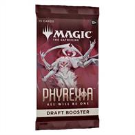 Each Phyrexia: All Will Be One Draft Booster contains 15 cards and 1 token/ad card, including 1 card of rarity Rare or higher and 3 Uncommons, 10 Commons, and 1 Land cards. Traditional Foil Borderless Mythic Planeswalker in &lt;1% of boosters. Traditional Foil of any rarity replaces a Common in 33% of boosters.