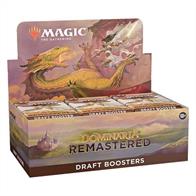 1 Booster PackThe Dominaria Remastered Draft Booster Box contains 36 Dominaria Remastered Draft Boosters. Each Draft Booster contains 15 cards and 1 token/ad card, including 1 card of rarity Rare or higher and 2–4 Uncommon, 9–11 Common, and 1 Retro Land cards. Traditional Foil of any rarity replaces a Common in 33% of boosters. Box for illustration only