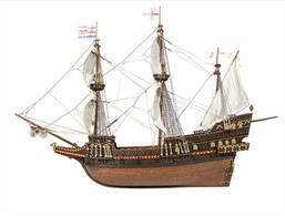 Spectacular reproduction of the galleon used by the famous Sir Francis Drake.  Scale - 1:85 Height: 450mm / Width: 230mm / Length: 643mm