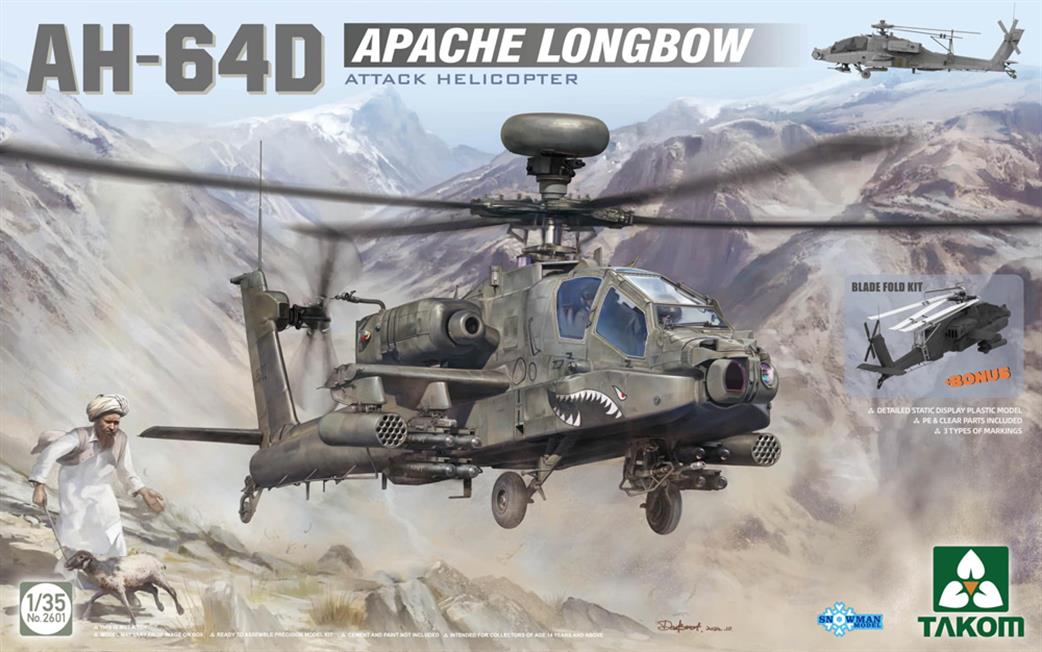 Takom 1/35 02601 US AH-64D Apache Longbow Attack Helicopter Plastic Kit