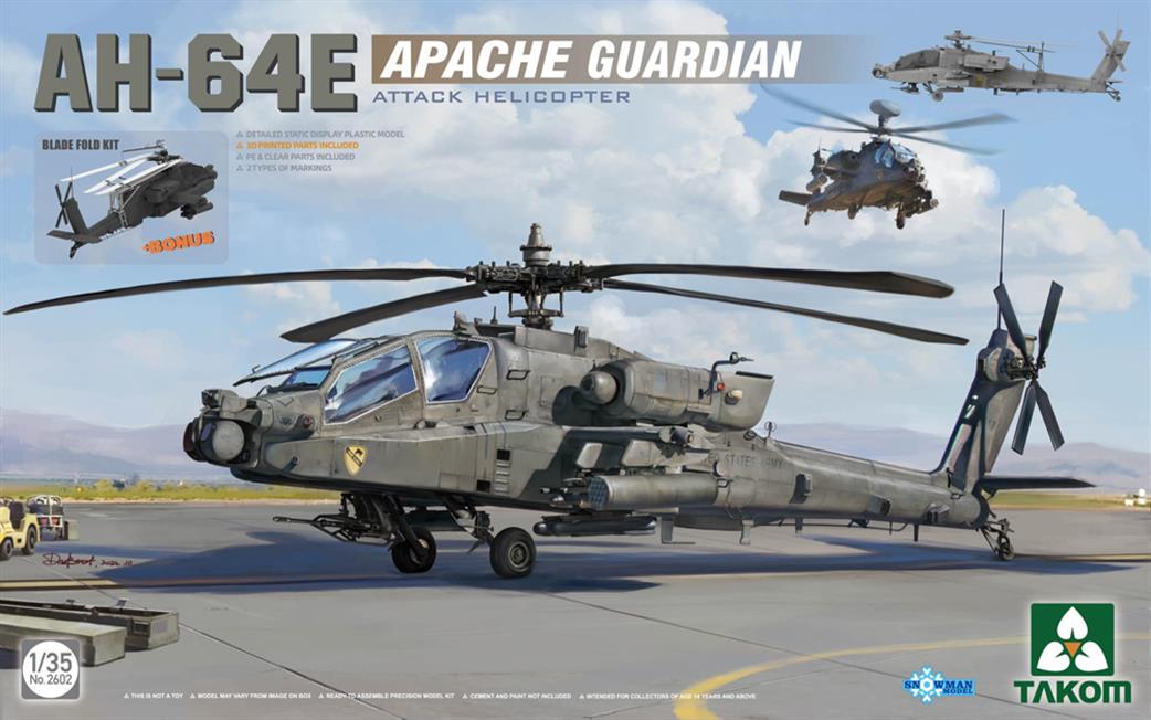 Takom 02602 US AH-64E Apache Guardian Attack Helicopter Plastic Kit 1/35