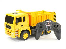 Kids can imagine they are behind the wheel of the big workhorses of construction with this 1:18 full function RC Dump Truck. Features a 4-channel directional movement. The dumper truck features a rising and tilting rear bed where the rear section rises to drop your load at the worksite. Includes 3.7v 500mah battery and USB charger.
