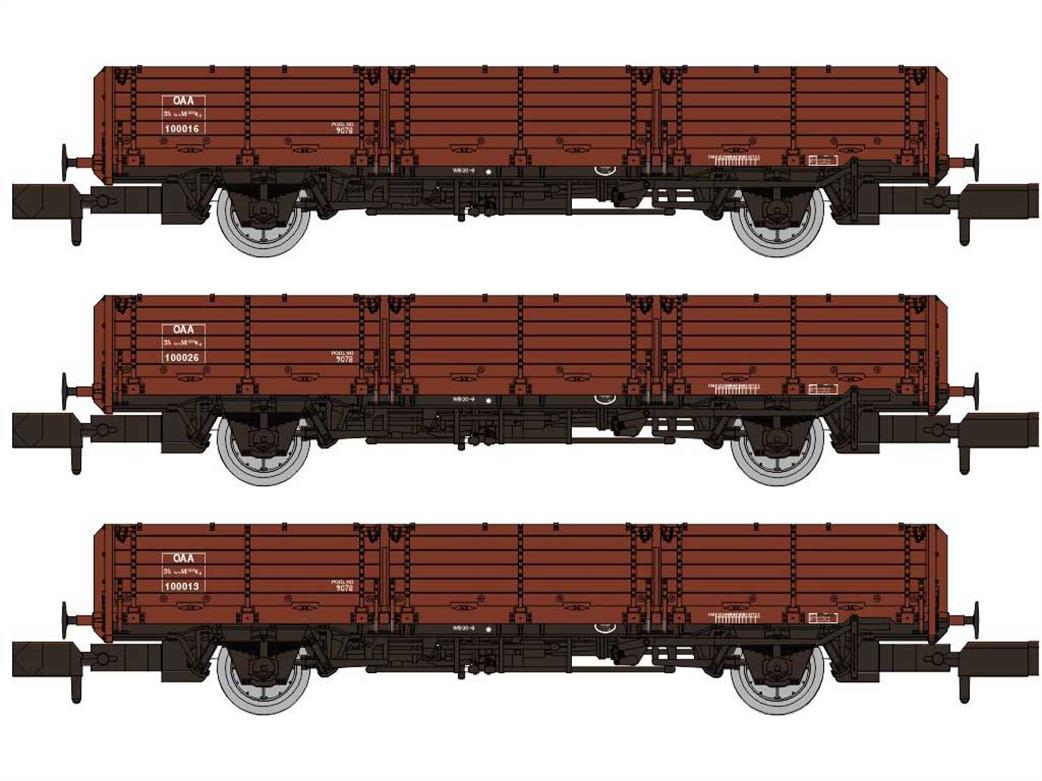 Rapido Trains N 956002 BR OAA Long Wheelbase Open Wagons Triple Pack Freight Brown