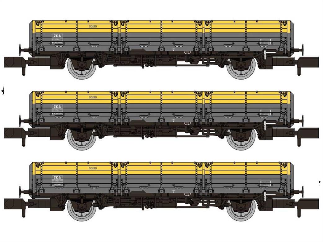 Rapido Trains N 956005 BR Engineers Civil Link ZDA ex-OAA Long Wheelbase Open Wagons Triple Pack Grey & Yellow 'Dutch'