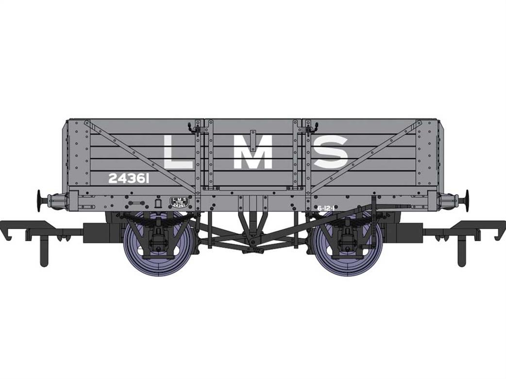 Rapido Trains 937001 LMS 24361 DIagram 1666 5 Plank Open Wagon LMS Grey Large Lettering OO