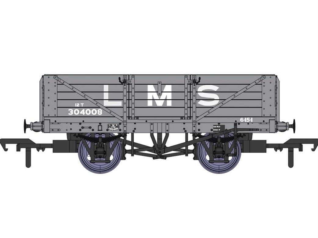 Rapido Trains OO 937006 LMS 304008 DIagram 1666 5 Plank Open Wagon LMS Grey Large Lettering