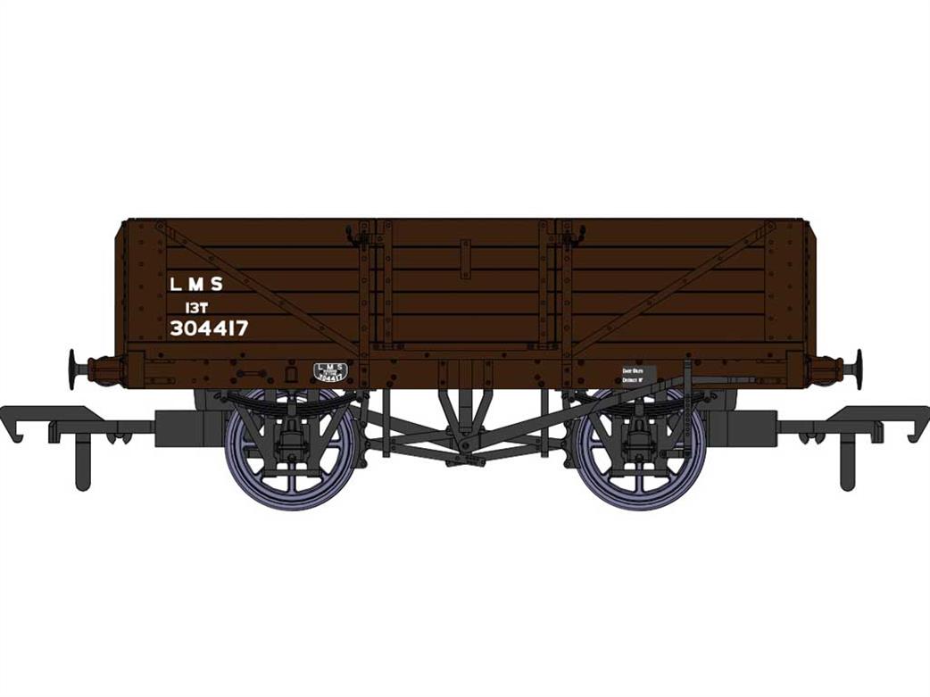 Rapido Trains OO 937009 LMS 304417 DIagram 1666 5 Plank Open Wagon LMS Bauxite Brown Small Lettering