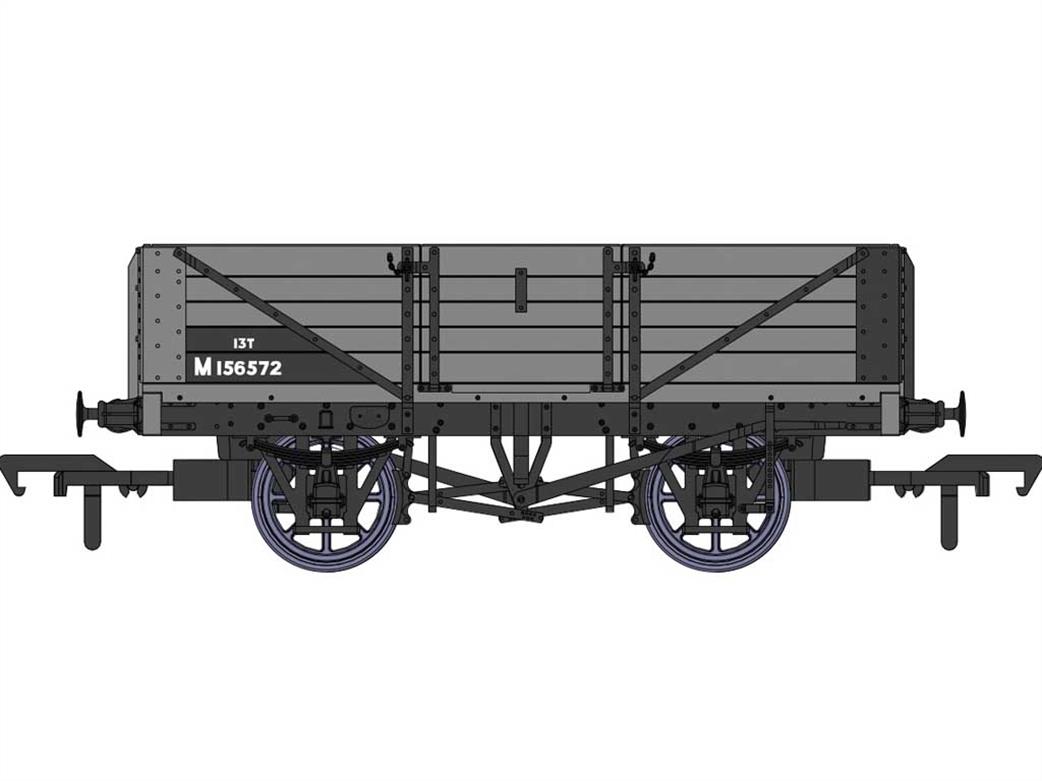 Rapido Trains OO 937010 BR M156572 ex-LMS DIagram 1666 5 Plank Open Wagon BR Goods Grey