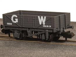 A new model of the RCH 1923 type 5 plank open general merchandise wagons produced by Peco featuring the correct 9-feet wheelbase wood underframe and a detailed body moulding including interior planking detail.Wagon finished in GWR dark grey livery